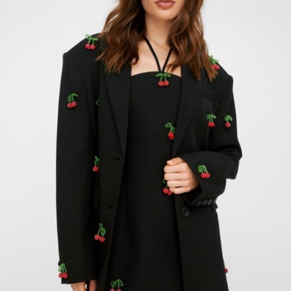 NWT - Premium Twill Embellished Cherry Blazer